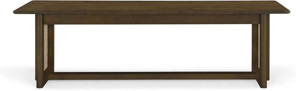 Merax Rustic Rubber Wood 59.06''L Rectangular Dining Bench with Rattan Accents Legs, Large Rectangular Kitchen Bench Fits up to 3 People, Easy Assemble, Walnut
