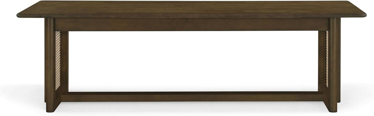 Merax Rustic Rubber Wood 59.06''L Rectangular Dining Bench with Rattan Accents Legs, Large Rectangular Kitchen Bench Fits up to 3 People, Easy Assemble, Walnut