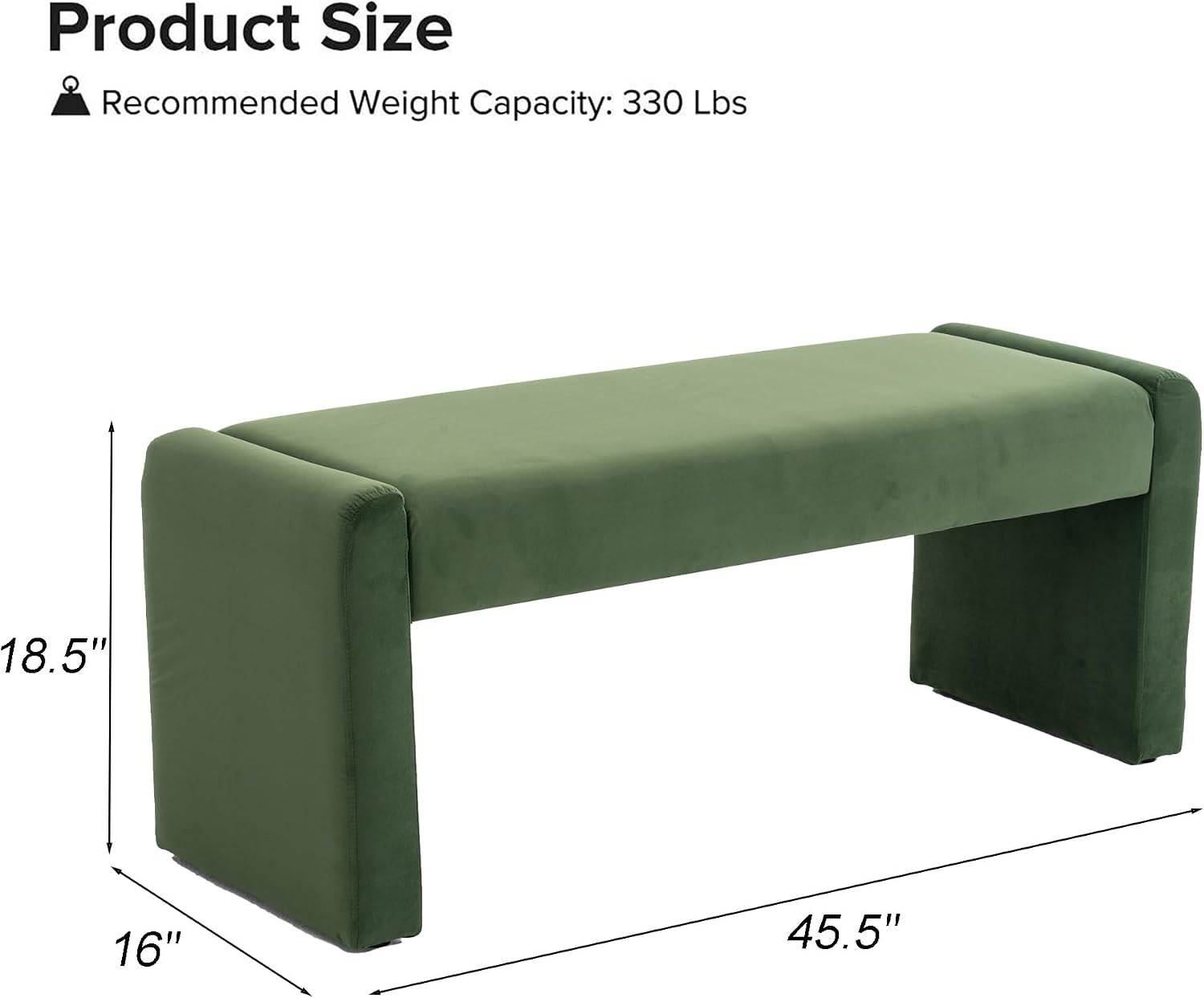 Velvet Entryway Bench End of Bed Bench Upholstered Modern Window Bench Comfy Ottoman for Dining Room/Bedroom/Living Room/Hallway/Indoor (Olive Green)