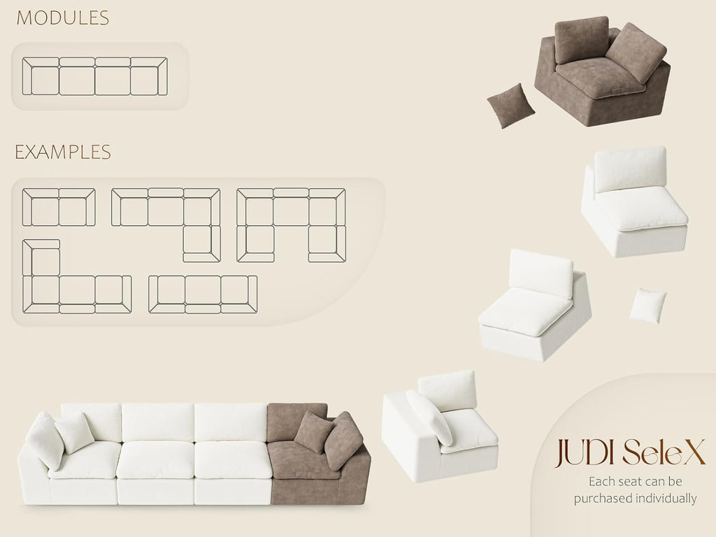 113” Cloud Couch 丨 Modular Sectional Couches for Living Room 丨 L Shaped Couch with Nice Back Support 4 Seater Warm White Chenille