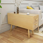 Modern Side Table with Drawers - Wood Home Office Storage End Table, 2-Tone Natural Wood/White Finish