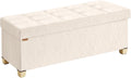 SONGMICS Storage Ottoman Bench, PU Leather Foldable Footrest, Padded Seat | Chest for Bedroom, 43.3 x 15 x 15.7 inches, Light Warm White, MINOTA Collection ULSF524WD01