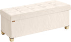 SONGMICS Storage Ottoman Bench, PU Leather Foldable Footrest, Padded Seat | Chest for Bedroom, 43.3 x 15 x 15.7 inches, Light Warm White, MINOTA Collection ULSF524WD01