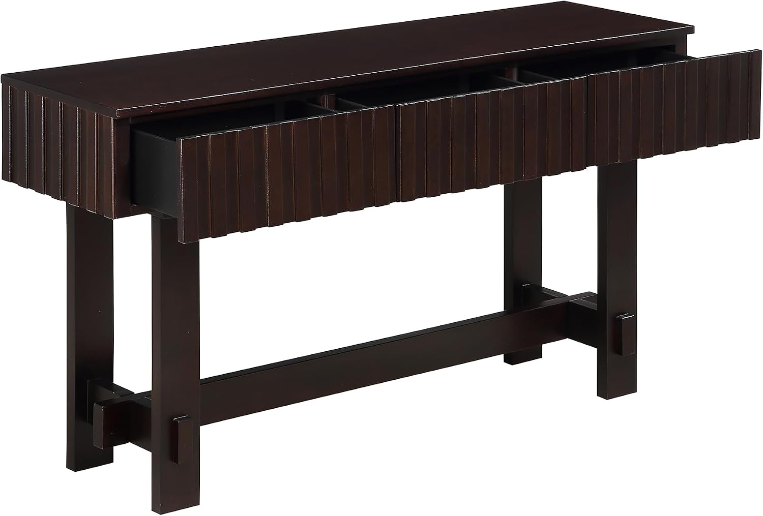 Knocbel Fluted Console Table with 3 Storage Drawers, Farmhouse Mid Century Sofa Table with Solid Wood Legs for Entryway Living Room, 52" W x 15" D x 30" H, Espresso