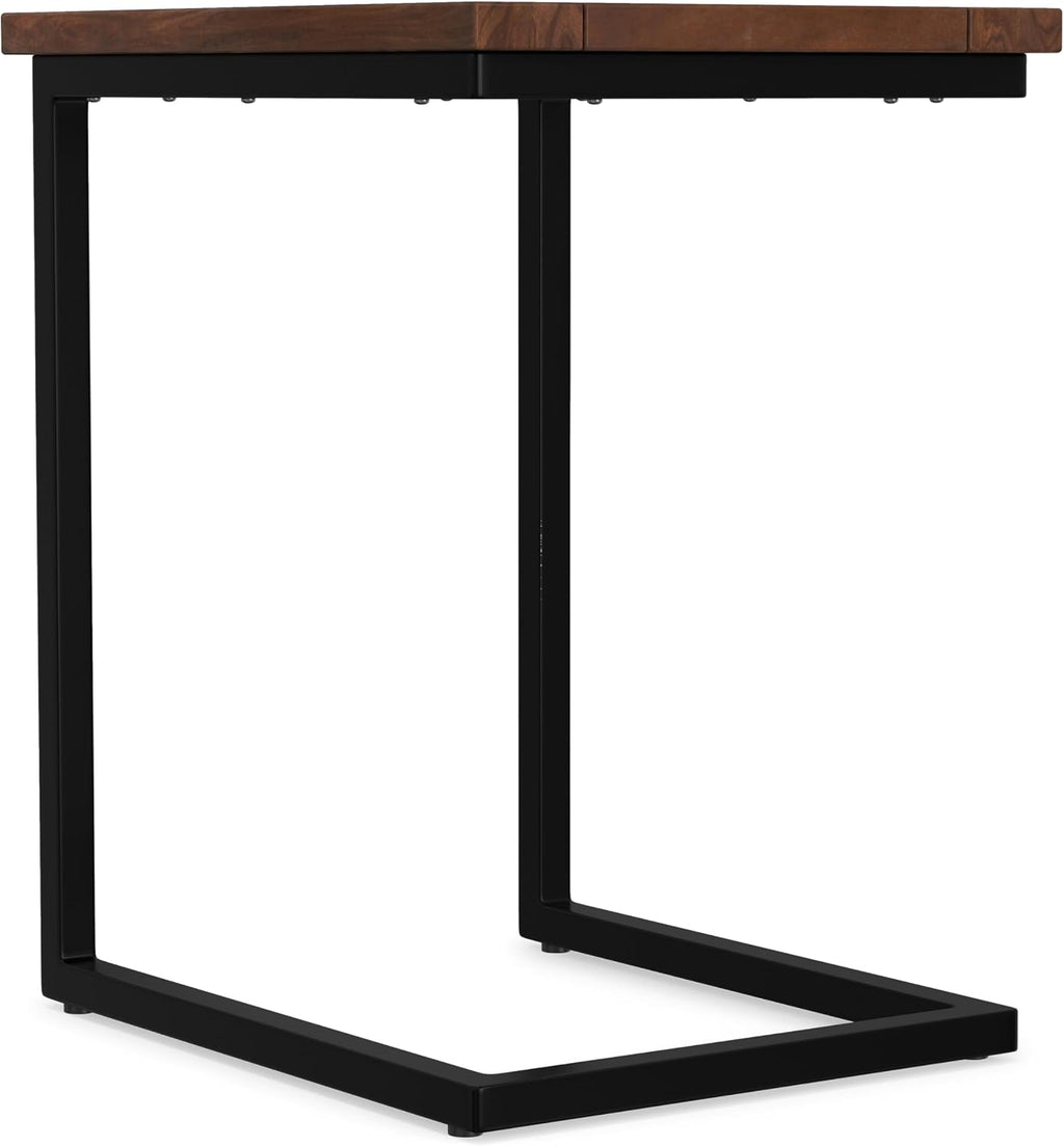 SIMPLIHOME Skyler C-Side Table - 16 inch Wide Solid Mango Wood and Metal Slide-Under Table in Walnut Brown, Industrial Accent Table or End Table for Living Room with Open Frame Design, Assembled
