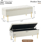 45.6 Inch Velvet Storage Bench Upholstered Tufted Settee Ottoman Bench with Storage, Bed End Bench with Soft Close Lid, for Bedroom, Living Room, Entryway, Rectangular Accent Bench, Beige