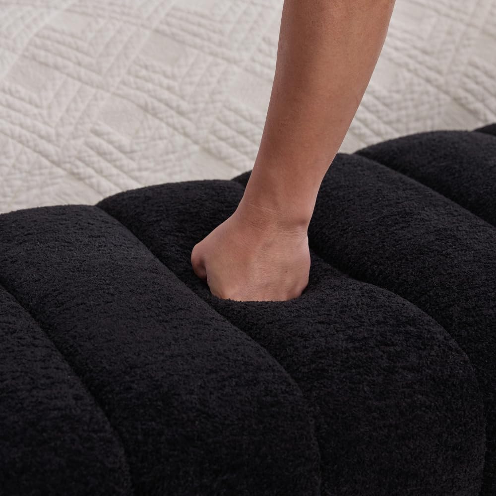 Modern Armless Bed Bench - Channel Tufted Chenille Upholstered, Multi-Use as Couch Daybed Chaise or Ottoman Foot Stool for Living Room, Bedroom, Entryway (69.7", Black)