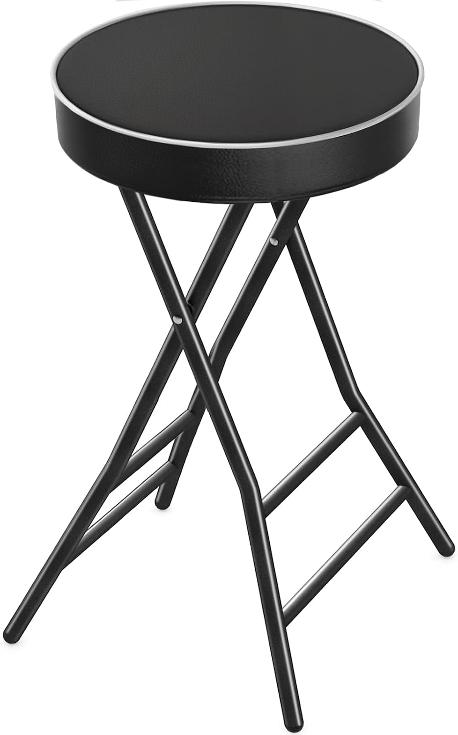 TAVR Folding Stool，26.4 Inch Collapsible Stool with Safety Lock | Tall Folding Counter Bar Stool, Portable PU Leather Stool Chair for Kitchen, Balcony, Camping, Fishing & Outdoor Indoor Use