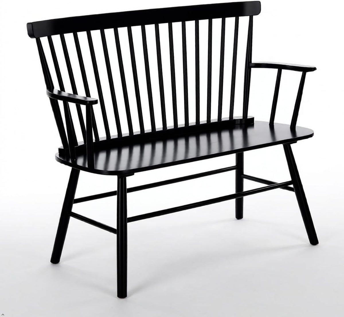 EpiBench Black Windsor Spindleback Bench with Arms, Manufactured Wood, 47.5", 300 LBS Capacity, Entryway Seating