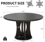iPormis 47 Inch Round Dining Table for 4-6 People, Wooden Dining Room Table with Pedestal Base, Modern Kitchen Table for Small Spaces, Black, Table Only