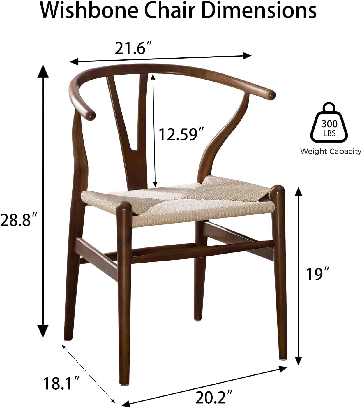 Polynices Wishbone Chair, Weave Solid Wood Mid-Century Modern Y Shaped Backrest Dining Chair (Walnut)