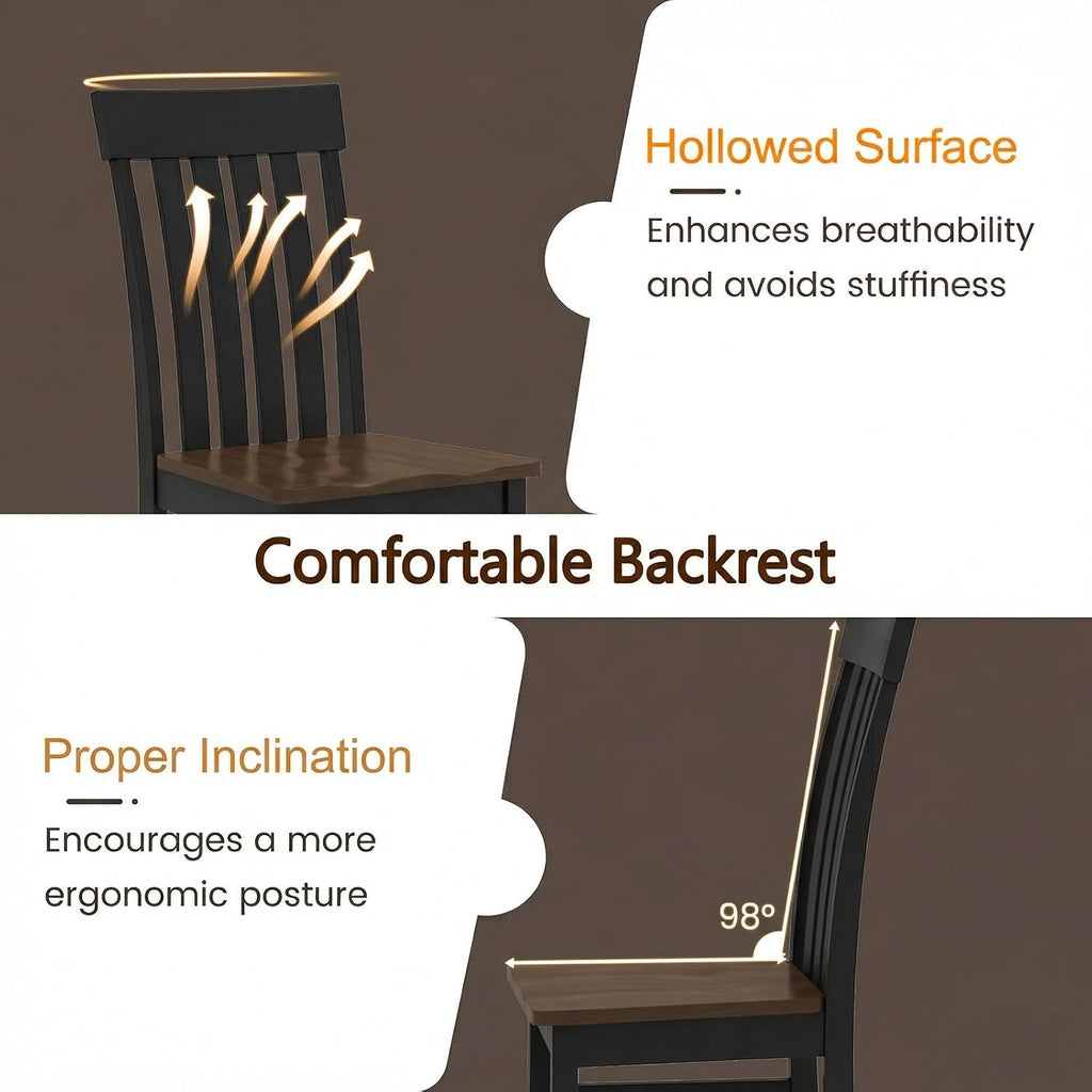 GIANTEX Wooden Dining Chairs Set of 4, Hollowed Backrest & Rubber Wood Seat | Farmhouse Kitchen Chair for Casual Dining, Rustic Wood Side Chairs for Home Living Room Restaurant, Black & Walnut
