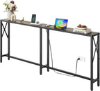 Gewudraw 70" Sofa Table Behind Couch with Socket-Narrow Console Table | Industrial Style, Long Skinny Design,Couch Table For Hallway,Living Room,Bedroom, Built-In Power Outlets & USB, 172cm Length