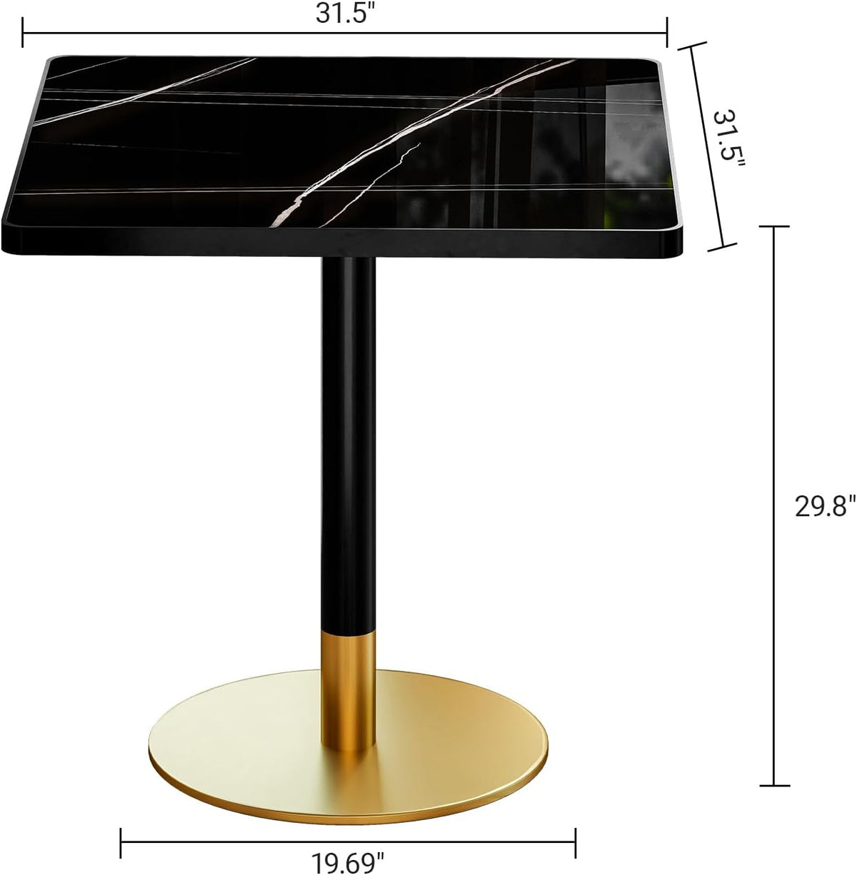 Henf 31.5'' Square Dining Tulip Table for 2 4, Modern Black Faux Marble Bistro Table with Sintered Stone Tabletop, Small Black Gold Metal Edge & Base Tulip Tables for Dining Room, Cafe, Apartment