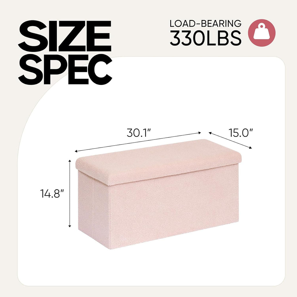 30 Inches Storage Ottoman Bench - Square Ottoman with Sherpa Top,Storage Bench for Bedroom 30" L x 15" W x 15" H - Pink