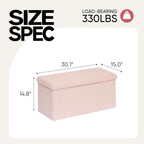 30 Inches Storage Ottoman Bench - Square Ottoman with Sherpa Top,Storage Bench for Bedroom 30" L x 15" W x 15" H - Pink