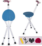 Folding Stool with LED Light, Adjustable Walking Cane Seat, Portable Tripod Chair with Handle