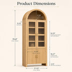 71" Tall Arched Kitchen Pantry Cabinet, Modern Farmhouse Wood Kitchens Storage Cabinets, Cupboard for Dining Room, Kitchen, Bathroom, Natural