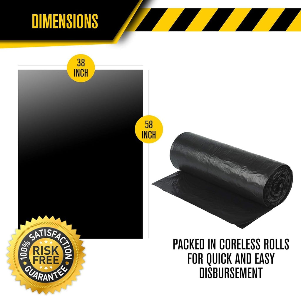 Aluf Plastics Heavy Duty 55 Gallon Trash Bags - (Large 50 Pack/w Ties) - 2 MIL Industrial Strength Plastic Drum Liners 38' x 58' Professional Black Garbage Bags for Construction, Contractors