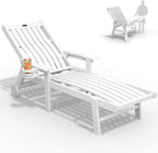 THOEOE Patio Chaise Lounge Chair,HDPE Lounge Chair Outdoor with Wheels | Oversized pool lounge chairs with cup holder, 5 adjustable position for patio,outside,pool,deck