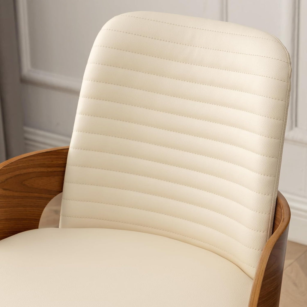 Dining Room Chairs,Mid Century Modern Kitchen Chair,Upholstered Faux Leather Accent Chairs,Metal Legs Wooden Desk Chair,Armless and No Wheels for Kitchen Dining,Beige PU,1PCS