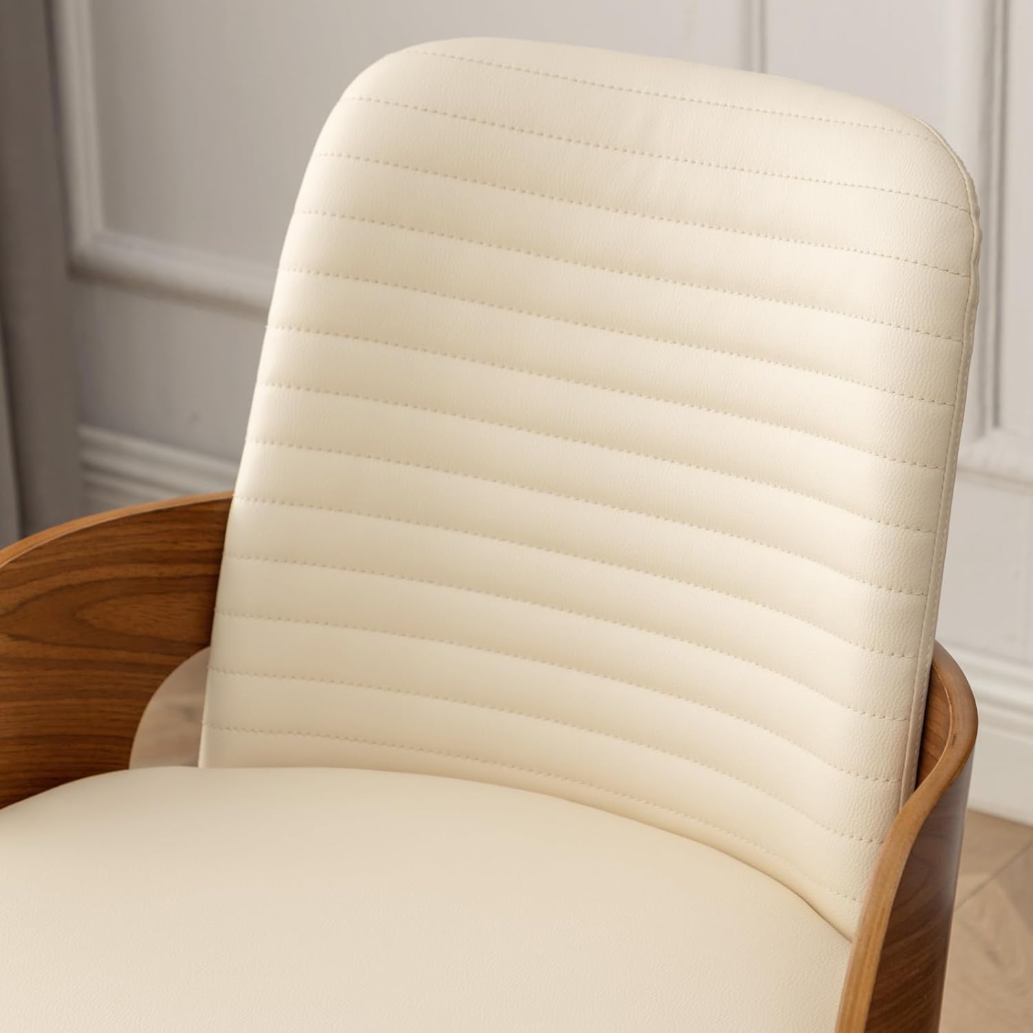 Dining Room Chairs,Mid Century Modern Kitchen Chair,Upholstered Faux Leather Accent Chairs,Metal Legs Wooden Desk Chair,Armless and No Wheels for Kitchen Dining,Beige PU,1PCS