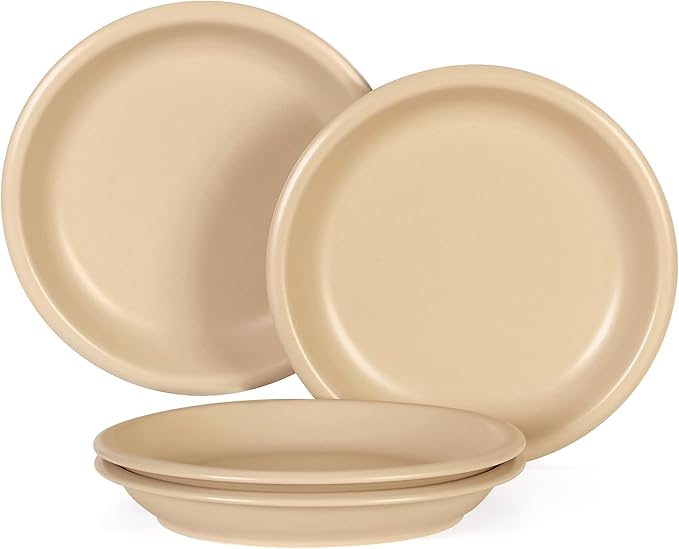 GZG 10.25-Inch Ceramic Dinner Plates Set of 4, Rustic Matte Glaze Terracotta Stoneware Plates for Main Course & Everyday Meals, Microwave & Dishwasher Safe(Warm Sand)