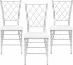 FOHFurniture Set of 3 Clear Acrylic Chiavari Chairs with Cushions, Fully Assembled Transparent Crystal Dining Chair, Accent Event Ghost Chairs for Wedding Event Reception (Clear(Grid))