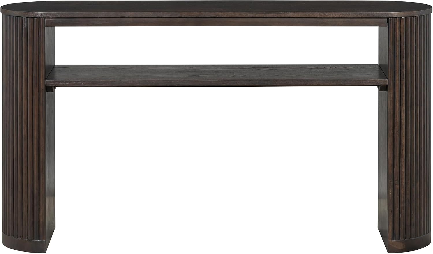 Vintage Farmhouse Console Table with Fluted Legs & Ash Veneer Top - Oval Entryway Sofa Table, Rustic Accent with Open Storage Shelf, Distressed Finish Options (Espresso9)