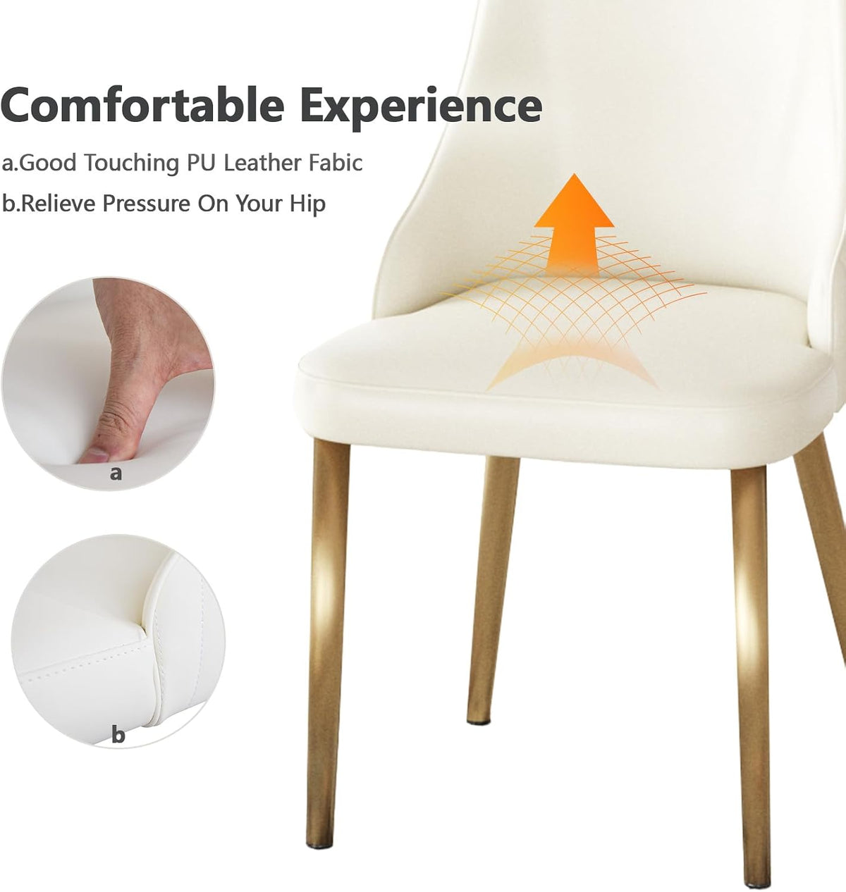 Upholstered Dining Chairs Set of 4,36.6" Modern Accent Dining Chair with Gold Metal Frame&Backrest,Faux Leather Dining Chair for Living Room/Dining Room/Reception Room/Studio/Small Place(Beige)