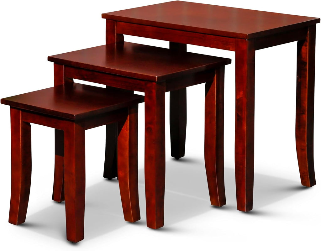 Nesting Table Set of 3, Cherry, Compact and Space-Saving Design, Great for Small Apartments, Use as Coffee Table, End Table, or Nightstand, Durable and Stylish
