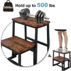 2 Step Stool for Adults Wooden Step Stool with 500 Lbs, Rustic Brown | Kitchen Step Stool, 3 in 1 Heavy Duty Stepping Stool, Tall Bedside Foot Stool for Kichen/Bathroom/Bedroom High Beds, Non-Slip