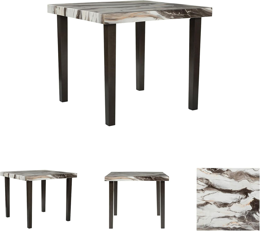 Signature Design by Ashley Jazmore Contemporary Counter Height Dining Table with Faux Marble Pattern, Dark Brown & Beige