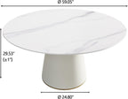 7-Piece Round Dining Table Set, 59" Faux Marble Kitchen Table Set for 6, Modern Dinner Room Table & Beige Wood Base for Kitchen, 6 PU Upholstered Chairs