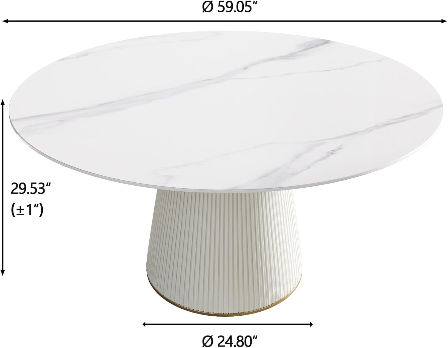 7-Piece Round Dining Table Set, 59" Faux Marble Kitchen Table Set for 6, Modern Dinner Room Table & Beige Wood Base for Kitchen, 6 PU Upholstered Chairs