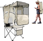 BESTHLS Camping Chair with Canopy Shade Portable Folding Beach Chairs with Cooler, Mesh Backrest, Cup Holder, and Pocket for Camping, Fishing, Beach, and Sports (White)