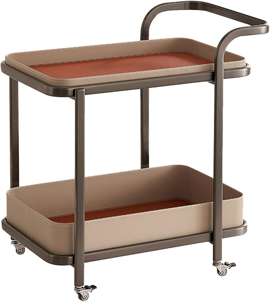 Rolling End Table, Side Table with Wheels, Modern Serving Cart Snack Table for Living Room, Small Coffee Table(Orange)
