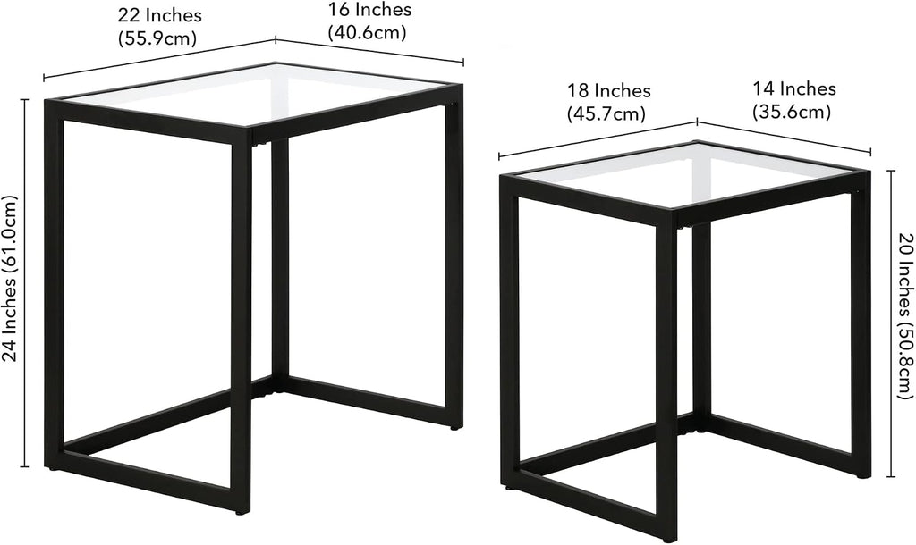Henn&Hart Rectangular Nested Side Table in Blackened Bronze, Table for Living Room, Bedroom | Nested set of two tables with glass tops and a sleek metal frame for displaying in living rooms, offices, or family rooms