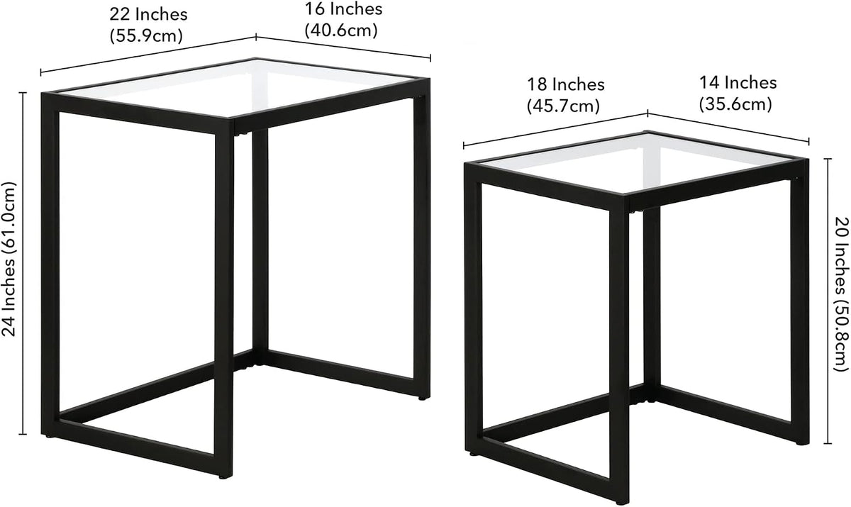 Henn&Hart Rectangular Nested Side Table in Blackened Bronze, Table for Living Room, Bedroom | Nested set of two tables with glass tops and a sleek metal frame for displaying in living rooms, offices, or family rooms