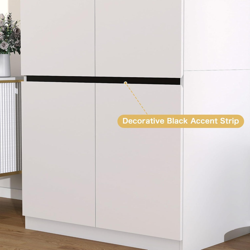 White Armoire Wardrobe Closet: 74" Wooden Wardrobe Closet with 8 Doors, Bedroom Armoires with Hanging Rod, Tall Closets Cabinet for Hanging Clothes (126")