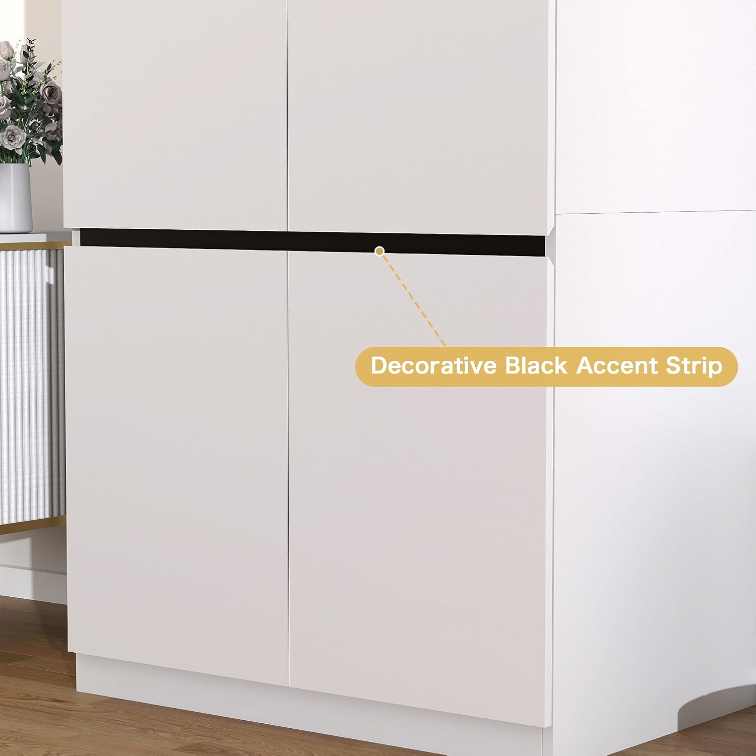 White Armoire Wardrobe Closet: 74" Wooden Wardrobe Closet with 8 Doors, Bedroom Armoires with Hanging Rod, Tall Closets Cabinet for Hanging Clothes (126")