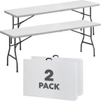 SIMPLI-Magic White Foldable Table (8FT), 2-Pack Indoor/Outdoor Folding Banquet Tables with Carry Handle for Parties, Events, and Catering