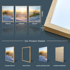 Natural Wood Framed Wall Art for Living Room and Bedroom - Large Size Sun Blue Beach Pictures - Office and Home Decor - Ocean Paintings Set of 3 Piece Framed Art Prints
