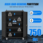 Yeeoy 72" Wide & Deep Metal Garage Storage Cabinet with Wheels, Black | Rolling Tool Cabinet, Locker Storage Cabinet, File Cabinets, Garage Closet, Locking Doors & Adjustable Shelves