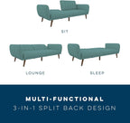 Novogratz Brittany 82 Inch Futon Sofa Bed in Faux Leather, Upholstered Couch Sleeper with Tufted Back, Mid-Century Modern Design, Teal