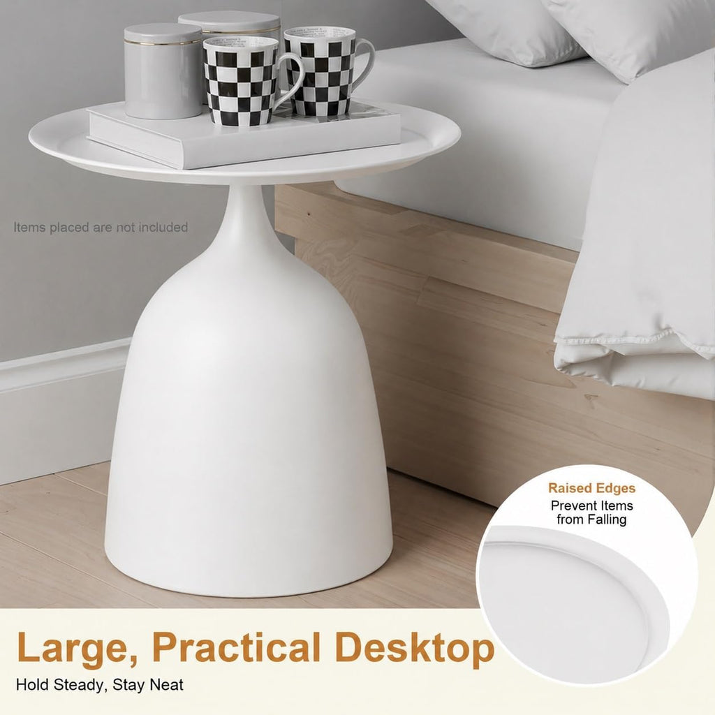 Nesting Side Tables Set of 2, White Iron Round Pedestal End Table | Metal Nesting Side Table Set, 15.75in Round Tray Top, Modern Sofa Table Accent Table for Living Room Bedroom Apartment