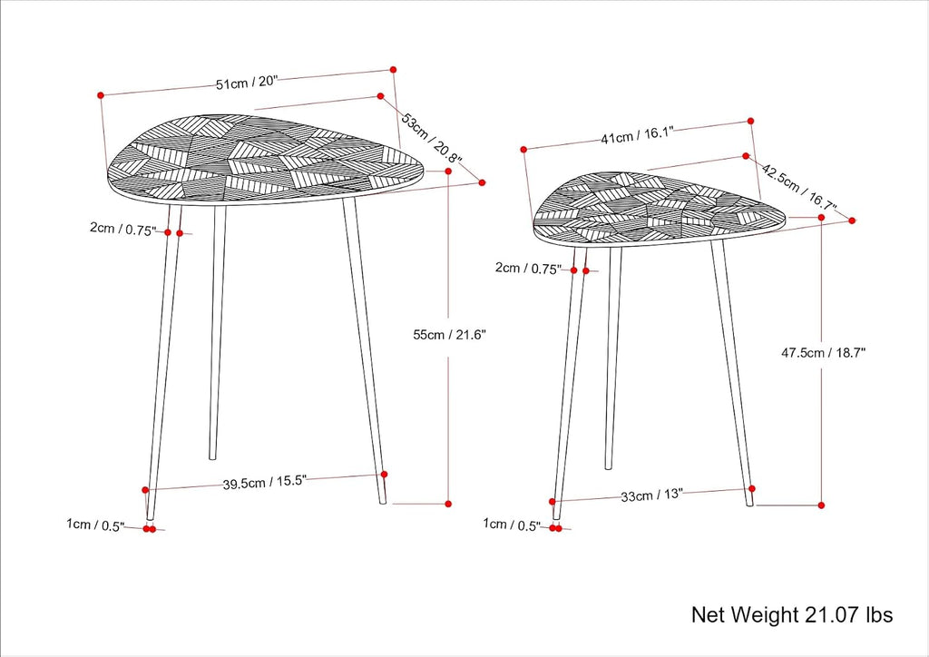 2-Piece Metal Nesting Table - Nickel with Gray, Iron, 19.7 x 19.7 x 21.7 | Handcrafted cast aluminum nesting tables with nickel finish