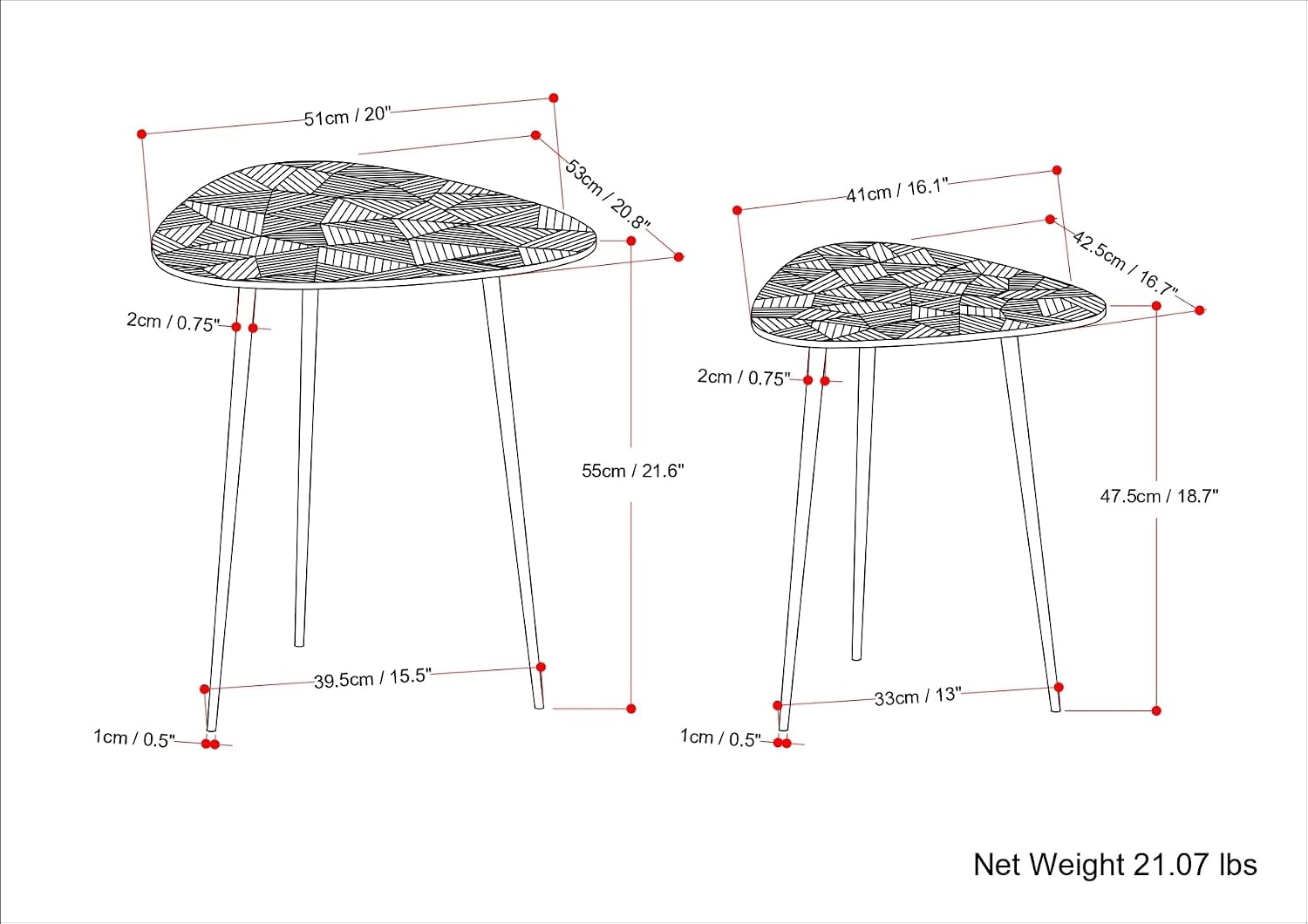 2-Piece Metal Nesting Table - Nickel with Gray, Iron, 19.7 x 19.7 x 21.7 | Handcrafted cast aluminum nesting tables with nickel finish