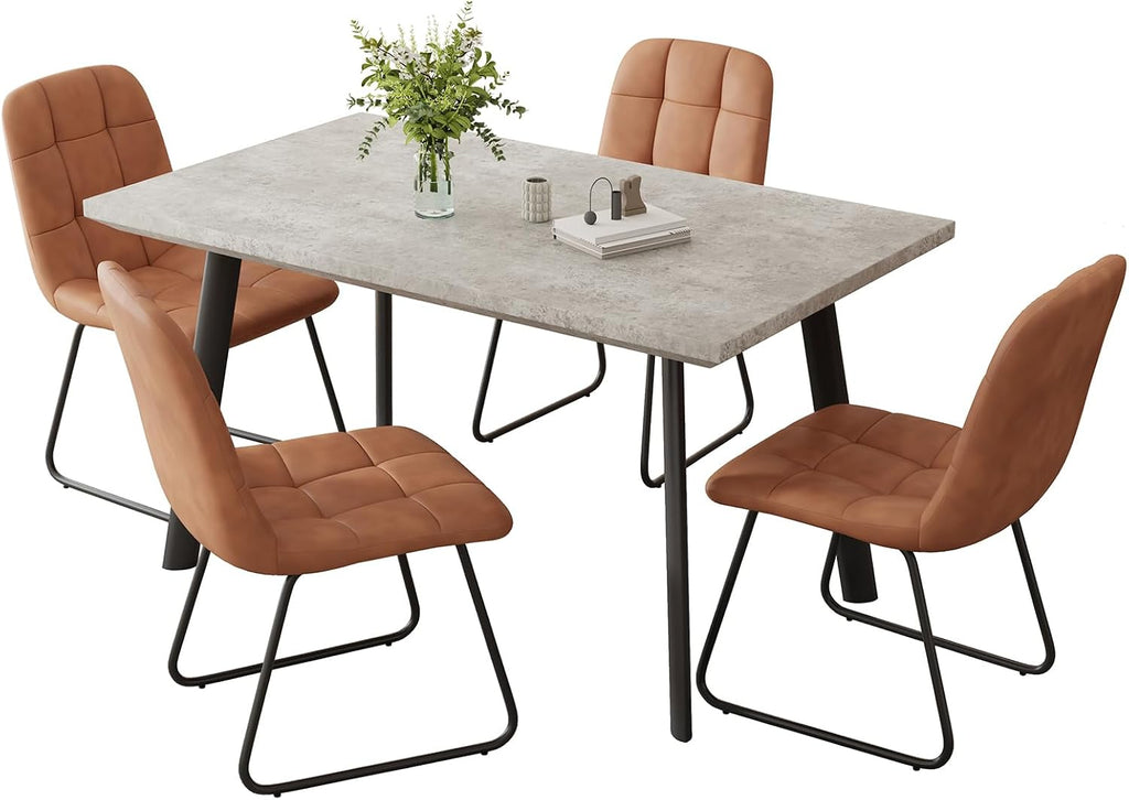 ZckyCine 46.5" Modern Grey Dining Table Set for Small Spaces, 5-Piece Set with Rectangular Table & 4 Padded Leather Chairs, Compact, Sturdy & Easy to Assemble (Table + 4 Brown Dining Chairs, 46.5")