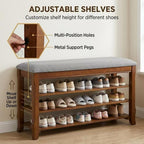 SolidWood Entryway Shoe Rack Storage Bench, Flip-Top Soft-Close Lid, 39.4'' | 550 lbs Max Load, Adjustable Shelves, Cushioned Entryway Shoe Organizer for Closet, Hallway, Foyer